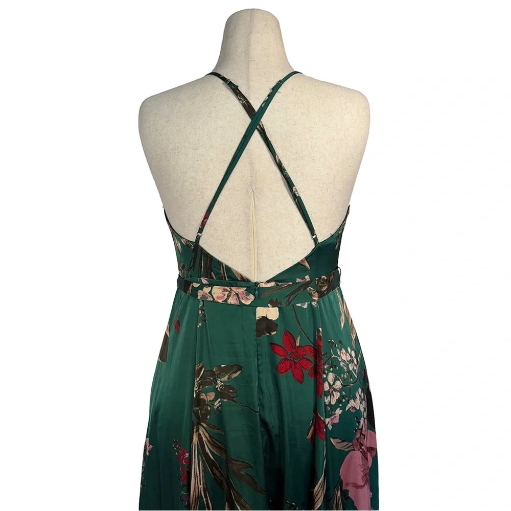 Lulus Still the One Emerald Green Floral Print Satin Maxi Dress | Size Large - Picture 5 of 8